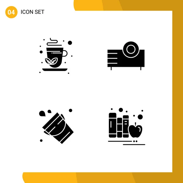 Set Modern Icons Sysymbols Signs Green Tea Fire Devices Projector — Vector de stock