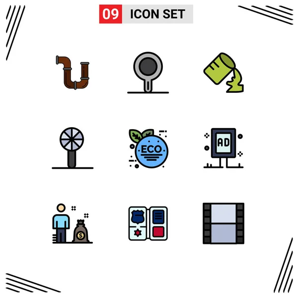 Mobile Interface Filledline Flat Color Set Pictograms Eco Leaf Toy — Archivo Imágenes Vectoriales