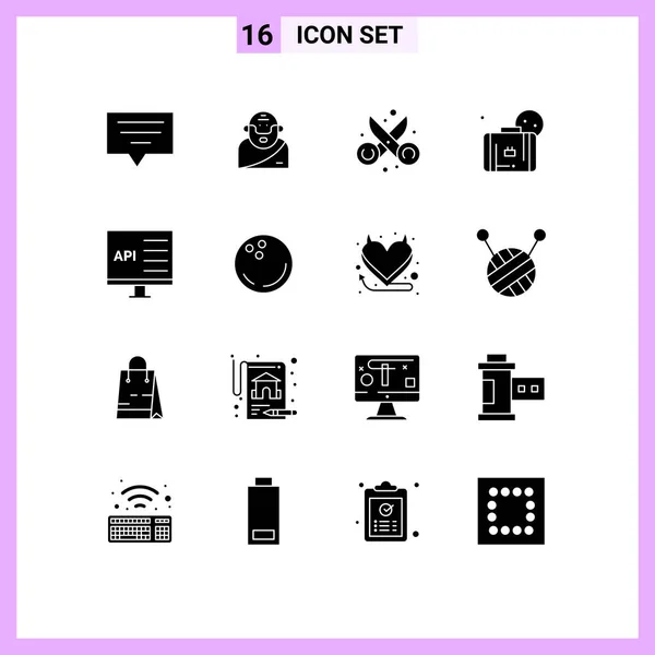 Set Modern Icons Sysymbols Signs Coding Beach Cut Sun Bag — Vector de stock