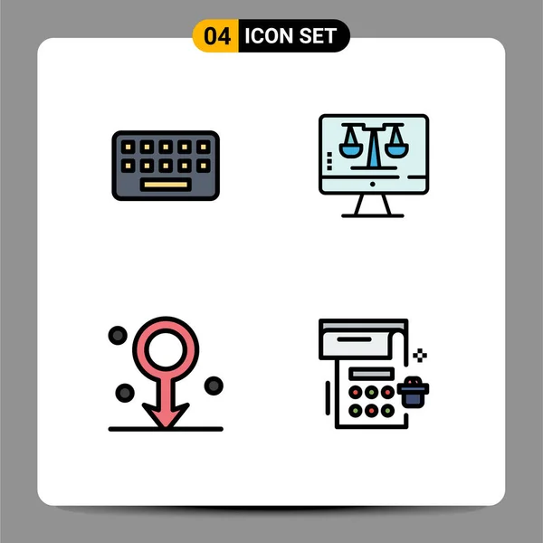 Group Modern Filledline Flat Colors Set Keyboard Male Key Tecnology — Διανυσματικό Αρχείο