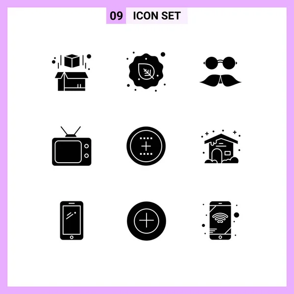 2017 Mobile Interface Solid Glyph Set Pictograms Circle Watch Moustache — 스톡 벡터