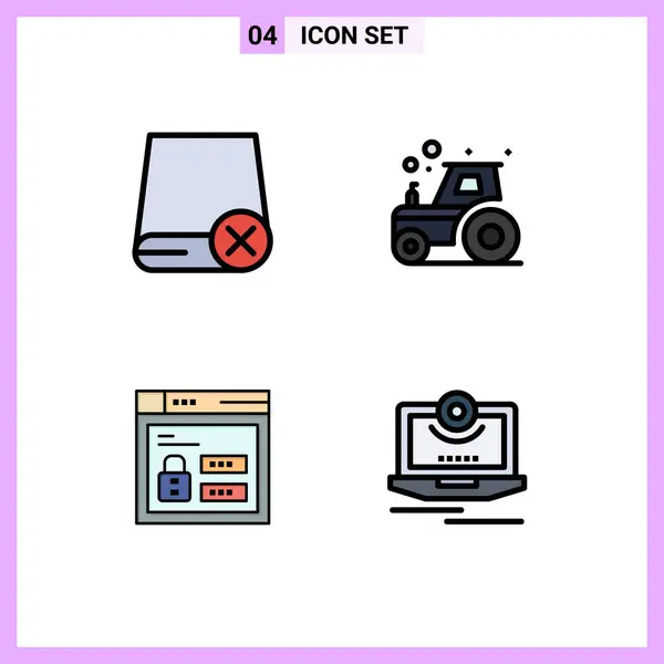 Filledline Flat Color Pack Mit Universellen Symbolen Für Computer Browser — Stockvektor
