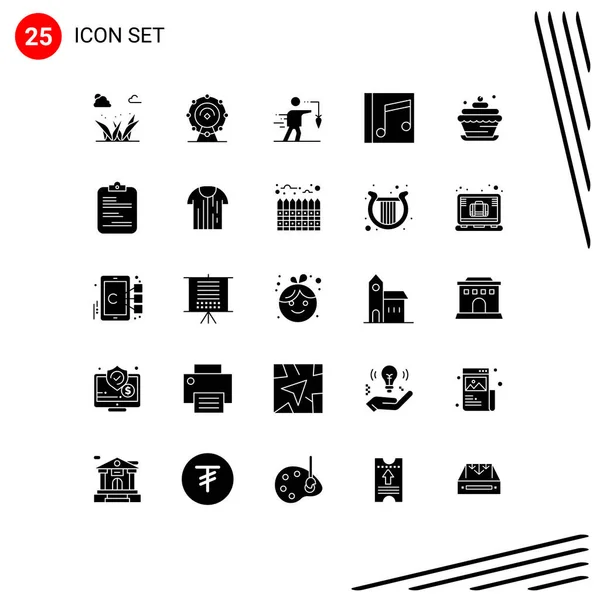 Mobile Interface Solid Glyph Set Pictograms Songs Music Aspiration Media — Stock Vector