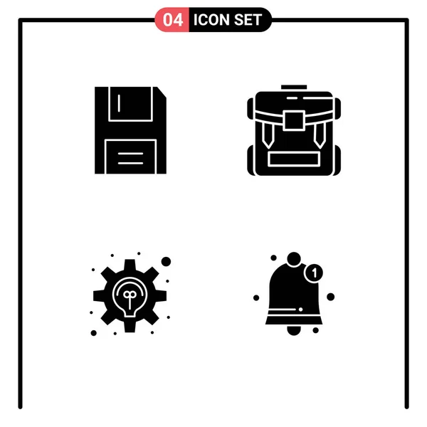 Modern Set Solid Glyphs Symbols Devices Luggage Floppy Camping Idea — Stock Vector
