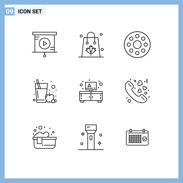 Set Modern Icons Sysymbols Signs Television Cupboard Baby Cabinet Fruit — Vector de stock