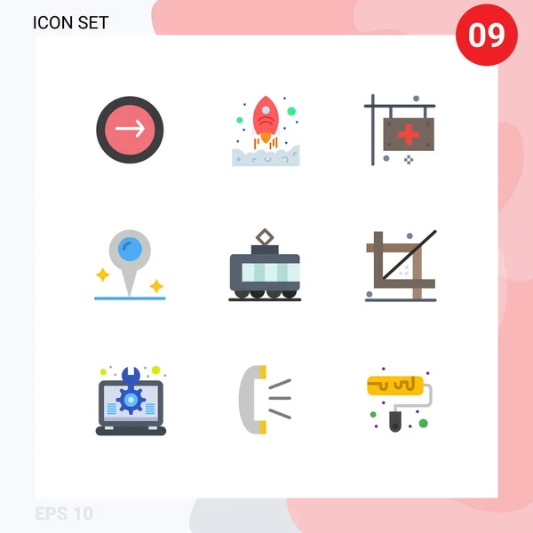 ウェブとモバイルアプリケーションの鉄道 アップ 健康のために設定された9ユニバーサルフラットカラー編集可能なベクトルデザイン要素 — ストックベクタ