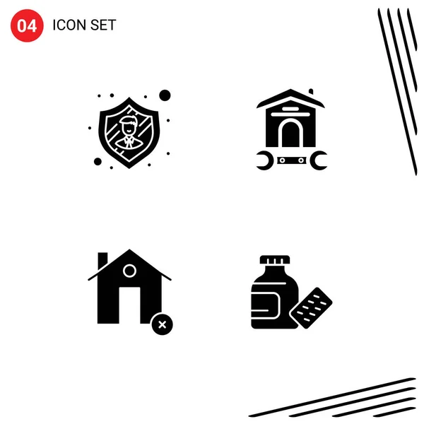 Solid Glyph Pack Uniwersalne Symbole Pracownika Anulować Dom Narzędzie Nieruchomości — Wektor stockowy