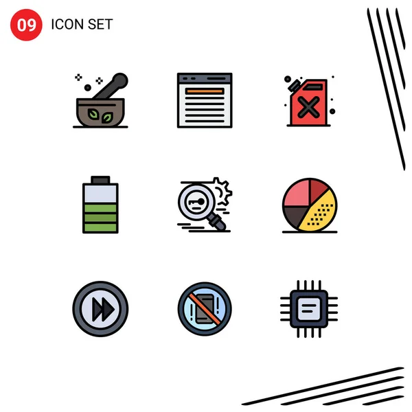 Modern Set Filledline Flat Colors Pictograph Research Key Website Power — Vector de stock