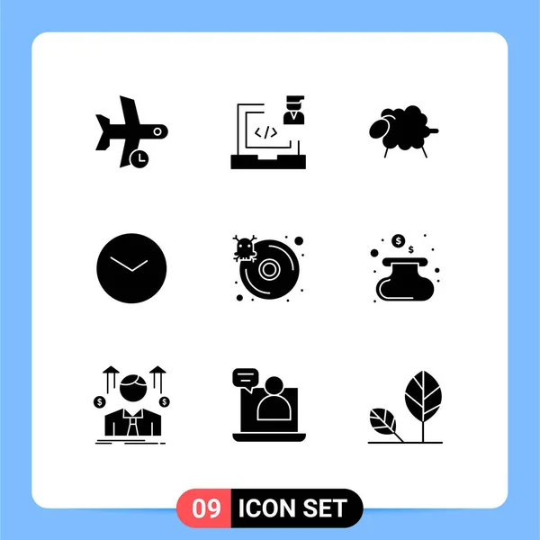 Interface Usuário Solid Glyph Pack Modern Signs Symbols Clock Watch —  Vetores de Stock