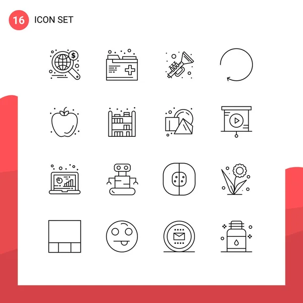 概要リンゴ 矢印の16のユニバーサルシンボルのパック編集可能なベクトルデザイン要素 — ストックベクタ