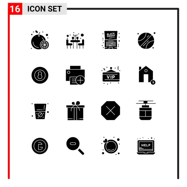 Universal Icon Symbols Group Modern Solid Glyphs Sport Ball Laptop — Vetor de Stock