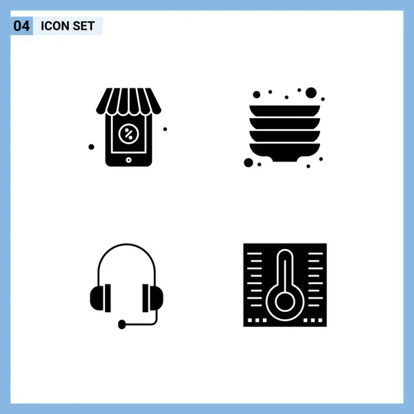 Pictogram Set Simple Solid Glyphs Online Mercury Kitchen Headphones Spa — Stock Vector