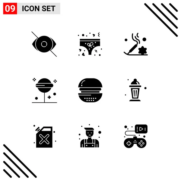 Set Moderno Glyphs Solidi Pittogramma Hamburger Lecca Lecca Biancheria Intima — Vettoriale Stock