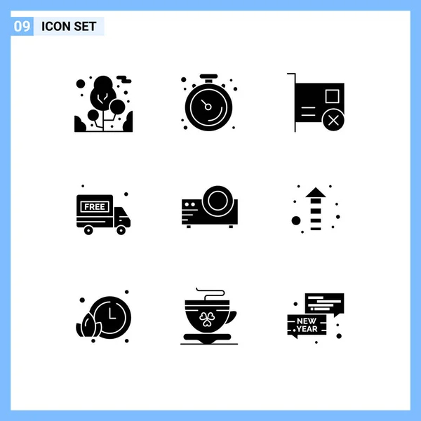 Universal Icon Symbols Group Modern Solid Glyphs Movie Projector Computer - Stok Vektor