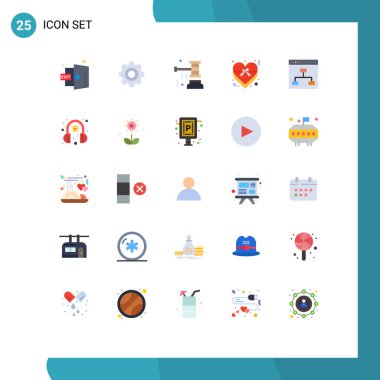 25 Evrensel Tarayıcı Sembolü Düz Renk Paketi, Sevgi, açık artırma, amblem, Sevgililer Günü Düzenlenebilir Vektör Tasarım Elemanları