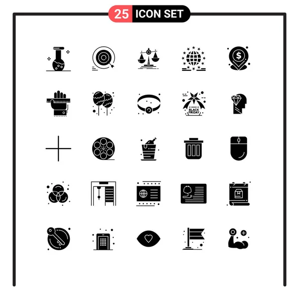 Universal Icon Symbols Group Modern Solid Glyphs Online Internet Goals — Vettoriale Stock