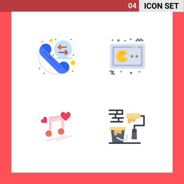 Group Flat Icons Jelek Szimbólumok Hívás Zenei Csomópont Újrahívás Játék — Stock Vector