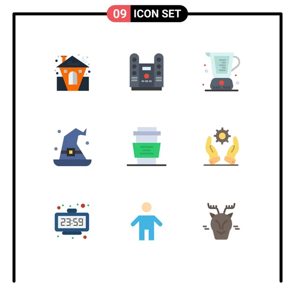 Mobile Interface Flat Color Set Pictograms Wizard Halloween Stage Had — Vector de stock