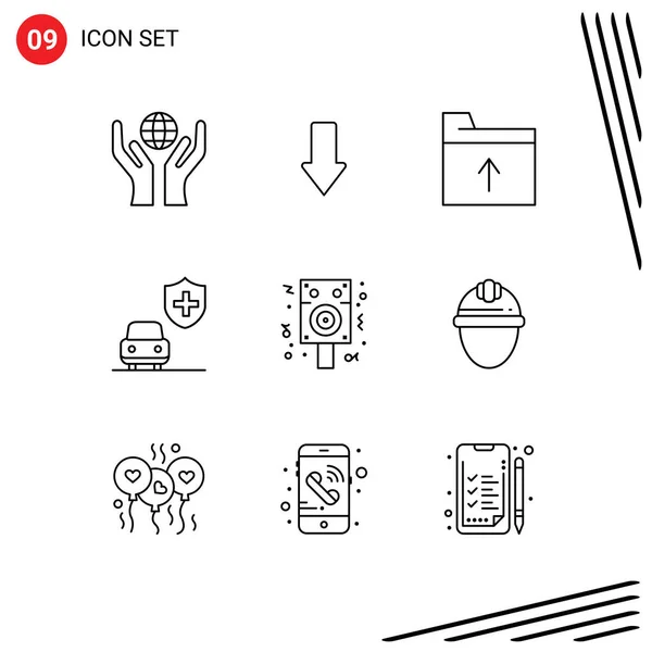 Modern Set Outlines Symbols Cap Night Folder Celebration Security Editable — Stock Vector
