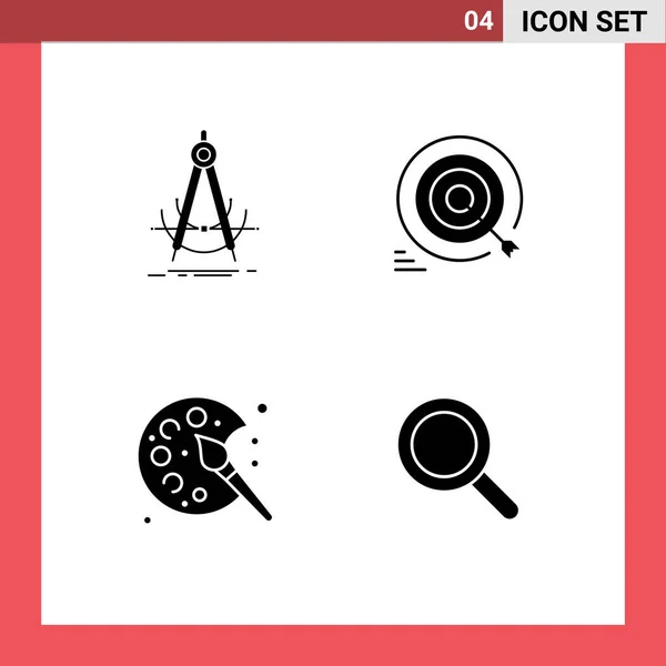 Mobile Interface Solid Glyph Set Piktogramok Pontosság Célokat Iránytű Cél — Stock Vector