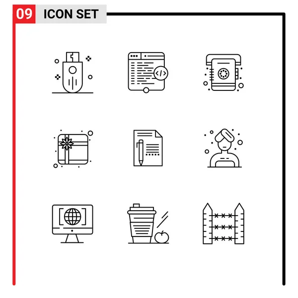 Conjunto Ícones Modernos Símbolos Sinais Para Documento Presente Janela Caixa —  Vetores de Stock