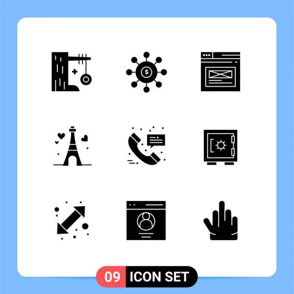 User Interface Pack Basic Solid Glyphs Heart Tower Seeding Design — Stock Vector