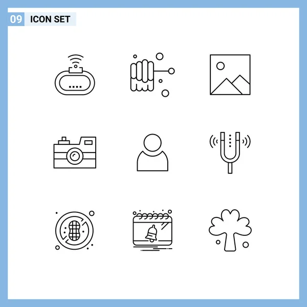 Modern Set Outlines Pictograph Konser Kullanıcı Resim Avatar Retro Kamera — Stok Vektör