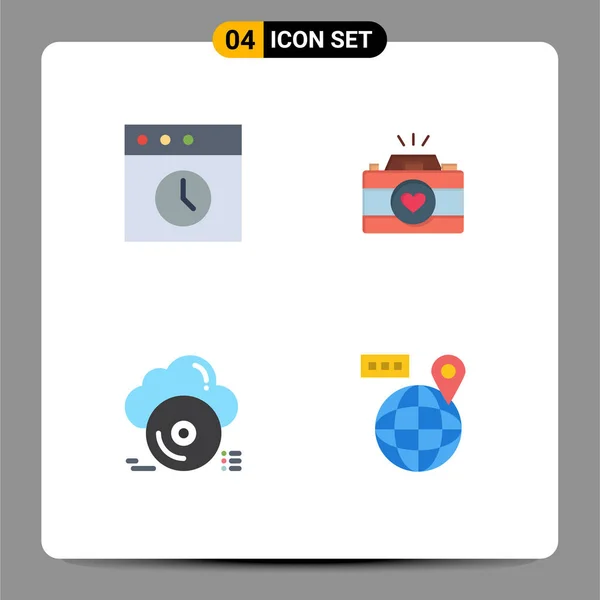 Set Commercial Flat Icons Csomag Alkalmazás Lemez Kamera Képek Felhő — Stock Vector