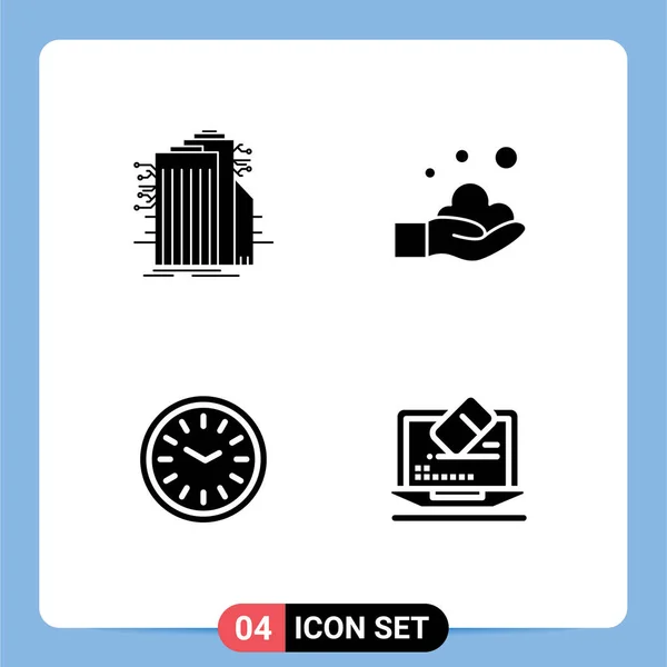 Group Modern Solid Glyphs Set Building Clock Connected Hand Iftar — Stock Vector