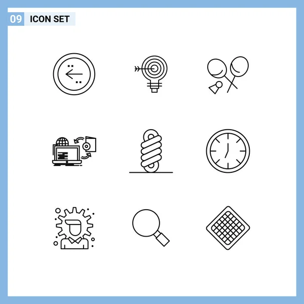 Set Modern Icons Sysymbols Signs Game Disc Solution Spring Racket — Vector de stock