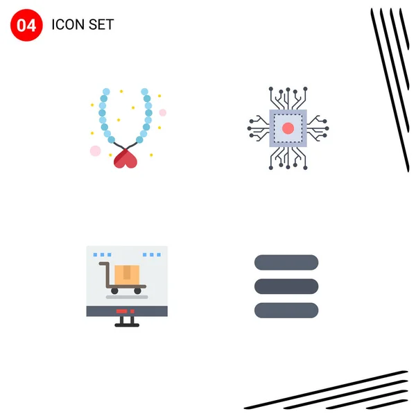 Flat Icon Pack Simboli Universali Amore Pubblicità Presente Microchip Digital — Vettoriale Stock