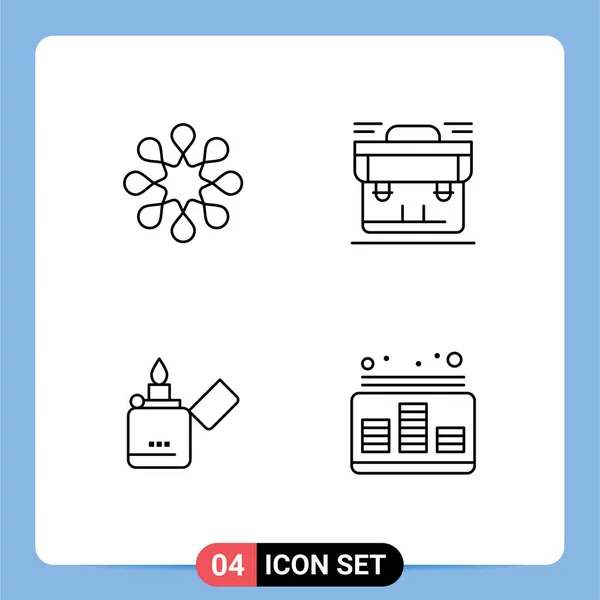 Set Modern Icons Symbols Signs Solidarity Lighter Bag Briefcase Zippo — Stock Vector