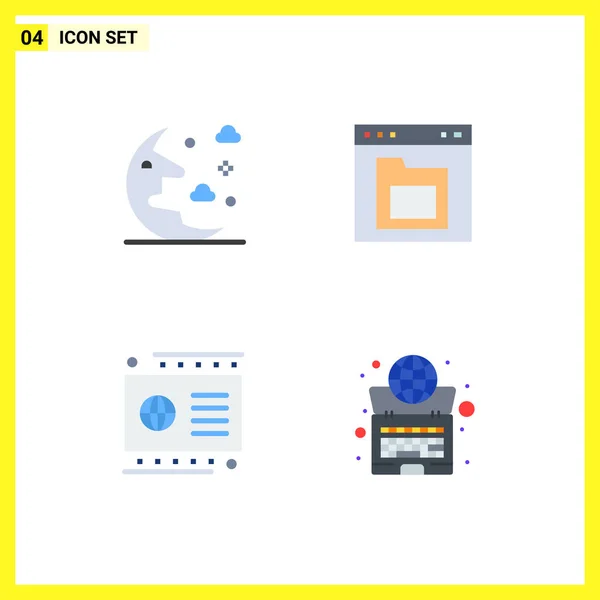 Set Van Commercial Flat Icons Pack Voor Cloud Kaart Hemel — Stockvector
