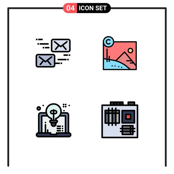 Interface Móvel Filledline Flat Color Set Pictogramas Mail Computador Mensagem — Vetor de Stock