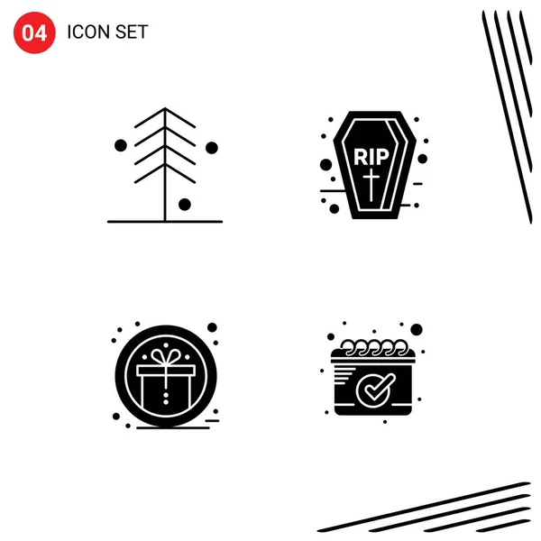 Set Commercial Solid Glyphs Pack Forest Gift Tree Holidays Reward — Vector de stock