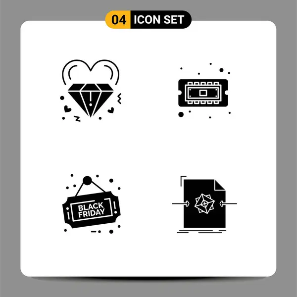 Modern Set Solid Glyphs Pictograph Diamond Sign Marriage Computer Sale — 스톡 벡터