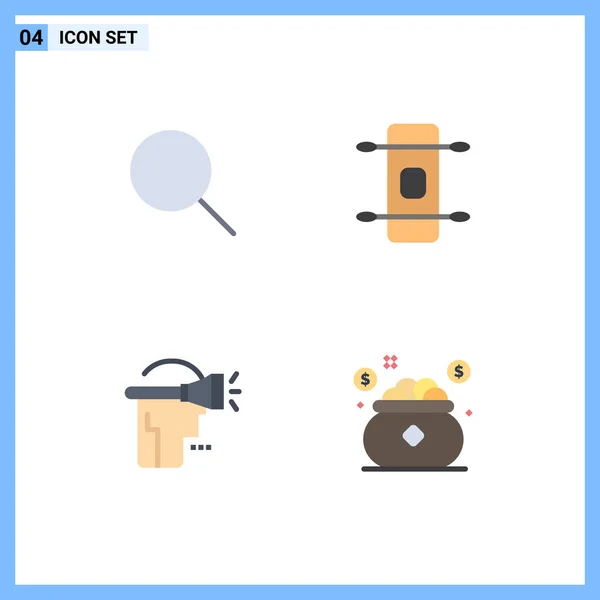 Set Vector Flat Icons Grid Instagram Virtual Reality Longboard Head — Vector de stock