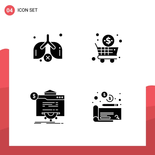 Modern Set Solid Glyphs Pictograph Lungs Globe Business Shopping Website — Vector de stock