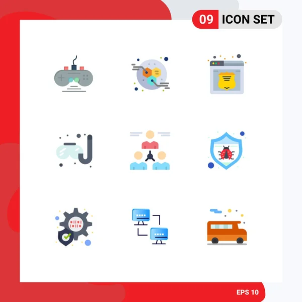 Mobile Interface Flat Color Set Pictograms Team User Security Connect — Stockový vektor