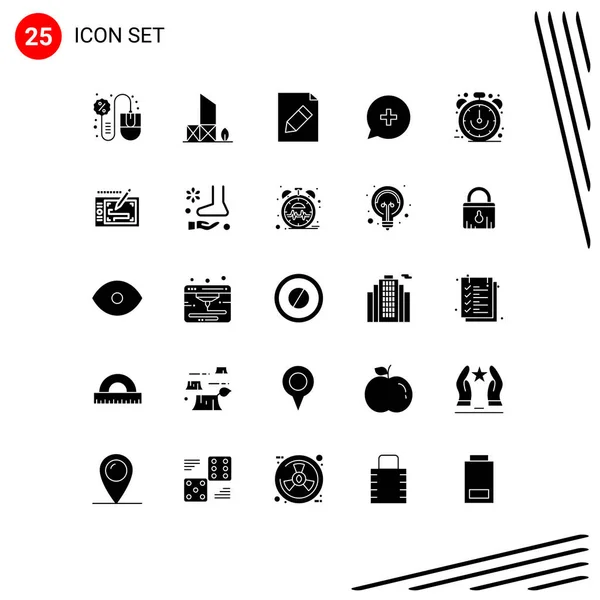 Mobile Interface Solid Glyph Set Pictograms Clock New Rescue Chat — Stockový vektor
