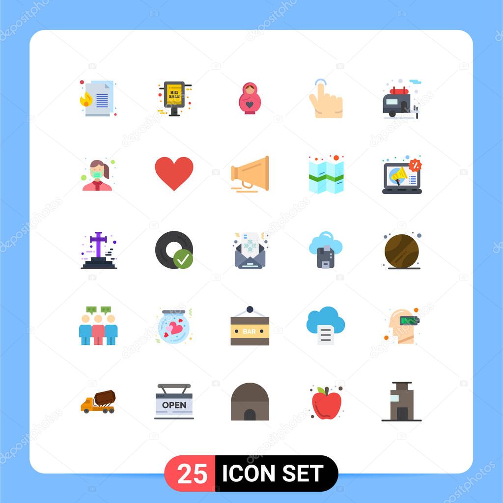 25 Creative Icons Modern Signs and Symbols of motorhome, camper, dolphin, touch, finger Editable Vector Design Elements