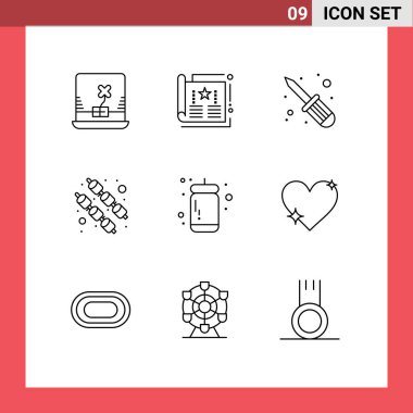 Domates, ketçap sosu, onarım, ketçap, marshmallow Düzenlenebilir Vektör Tasarım elementlerinden oluşan 9 Evrensel Sembol Paketi