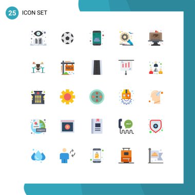 Mobil Arayüz Düz Renk Kümesi 25 Piktogram kek, fırınlama, akıllı telefon, ayar, geliştirilebilir Vektör Tasarım Elemanları