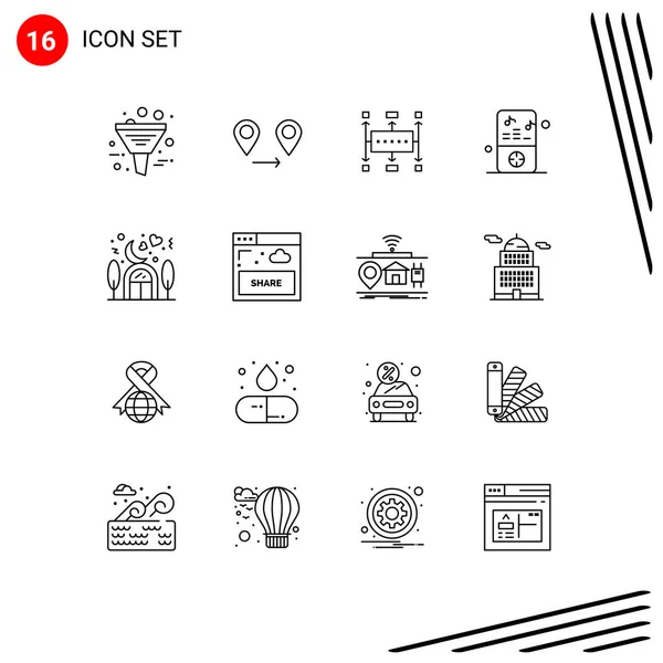 Mobile Interface Outline Set Pictograms Home Music Player Workflow Music — Stock Vector