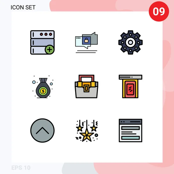 Mobile Interface Filledline Flat Color Set Pictograms Rainy Material Gears — Stock Vector