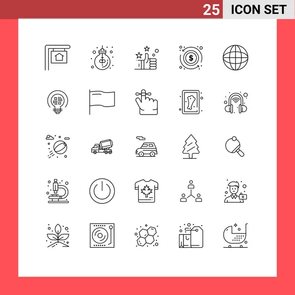 25テーマベクトルラインと検索の編集可能なシンボル お気に入り ドル編集可能なベクトルデザイン要素 — ストックベクタ