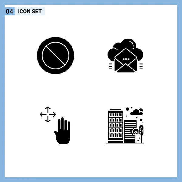 Group Modern Solid Glyphs Set Ban Hand Cursor Cloud Data — Stock Vector