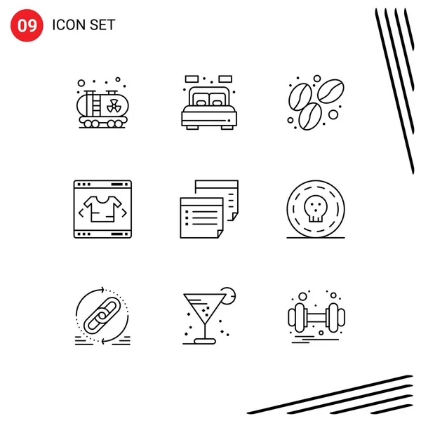 User Interface Outline Pack Modern Signs Symbols Plan Notes Coffee — Stock Vector