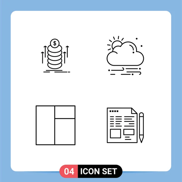 Set Modern Icons Symbols Signs Money File Coins Weather Pencil — Stock Vector