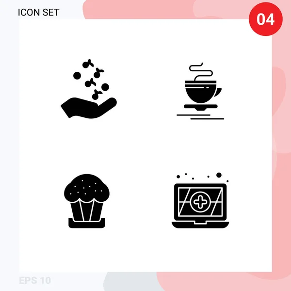 Universal Solid Glyphs Set Web Mobile Applications Fist Cake Rock — Stockový vektor